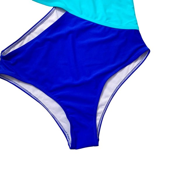 SweatyRocks One Shoulder Cut Out One Piece Swimsuit Size Large Two Tone Blue - Picture 4 of 13